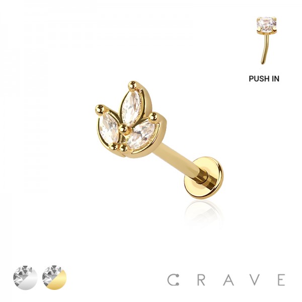 MULTI CZ MARQUISE FLOWER THREADLESS (PUSH IN) 316L SURGICAL STEEL LABRET SET MULTI CZ MARQUISE FLOWER THREADLESS (PUSH IN) 316L SURGICAL STEEL LABRET SET